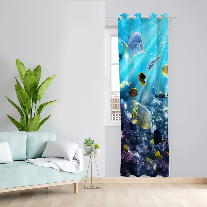 پرده طرح زیر دریا مدل مخمل پانچی کد 2_1880 W سایز 140x200 سانتی متر