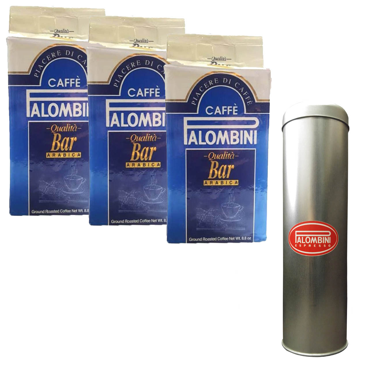 قهوه آسیاب شده پالومبینی مدل Bar Arabica بسته 3 عددی به همراه قوطی مخصوص نگهداری قهوه