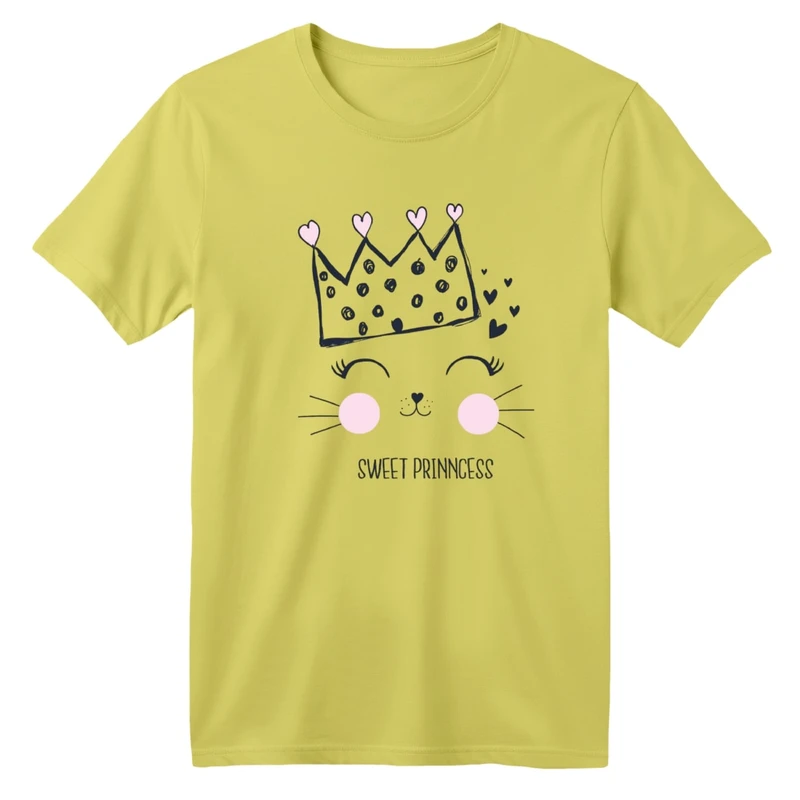 تی شرت آستین کوتاه بچگانه مدل گربه و تاج