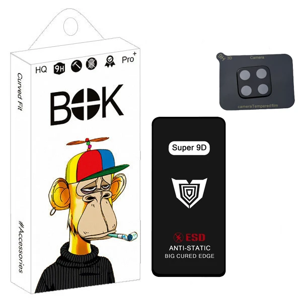 محافظ صفحه نمایش بوک مدل Super 9D مناسب برای گوشی موبایل سامسونگ Galaxy A12 به همراه محافظ لنز دوربین