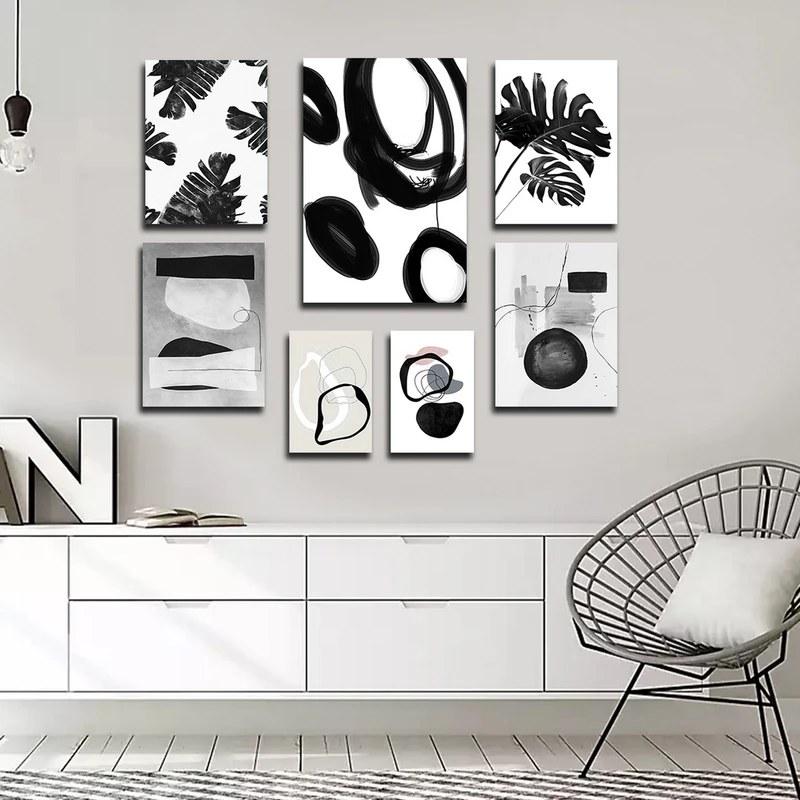 تابلو شاسی بکلیت طرح نقاشی مینیمال و برگ انجیری مدل SH-2667 مجموعه 7 عددی