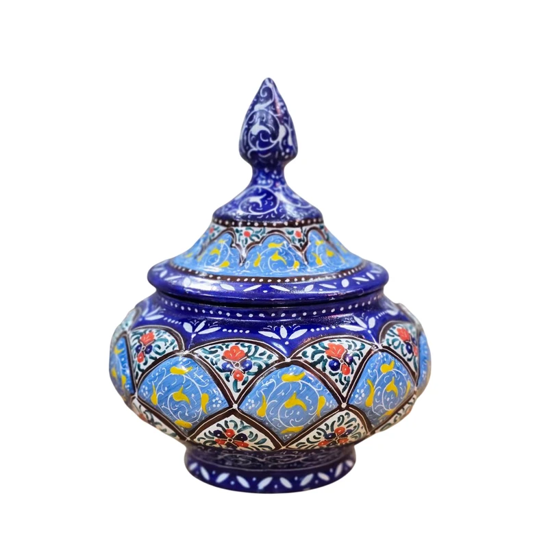 قندان میناکاری مسی میناسرای نیکنامی مدل سفینه ای