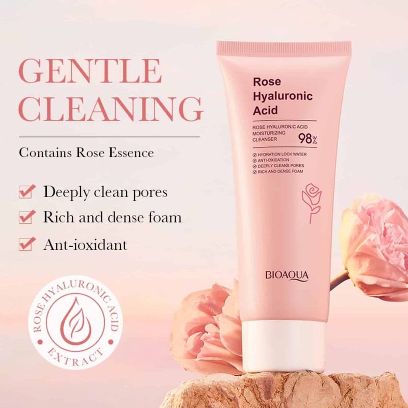فوم شستشوی صورت بایوآکوا مدل Rose Hyaluronic وزن 100 گرم فوم شستشوی صورت بایوآکوا مدل Rose Hyaluronic وزن 100 گرم