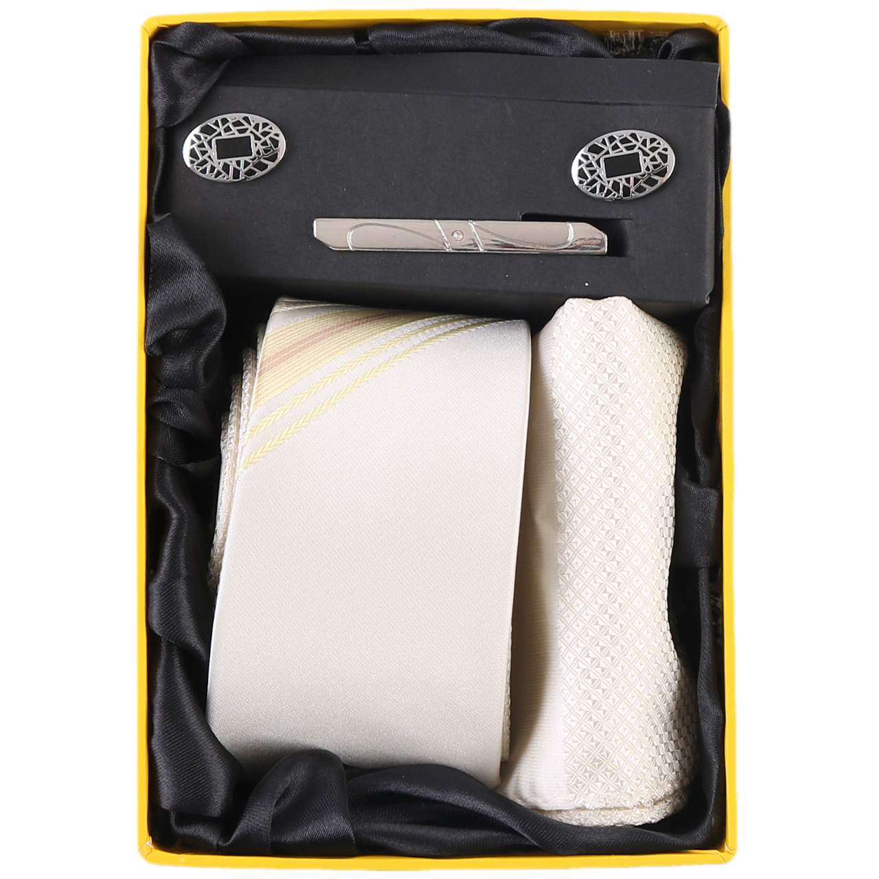 ست کراوات و دستمال جیب و دکمه سردست مردانه مدل F-101802