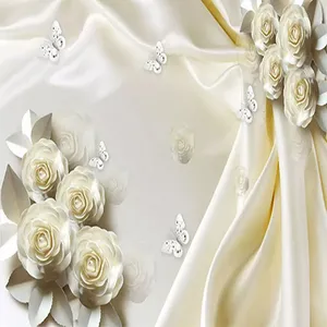 پوستر دیواری سه بعدی مدل گل برحسته سفید زمینه ساتن DVRF1500