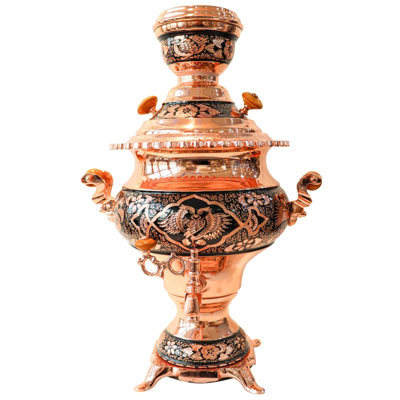 عکس شماره 6 : سرویس سماور 5 پارچه مسی مدل الماس تراش نیمه تراش طرح شاه عباسی کد 75