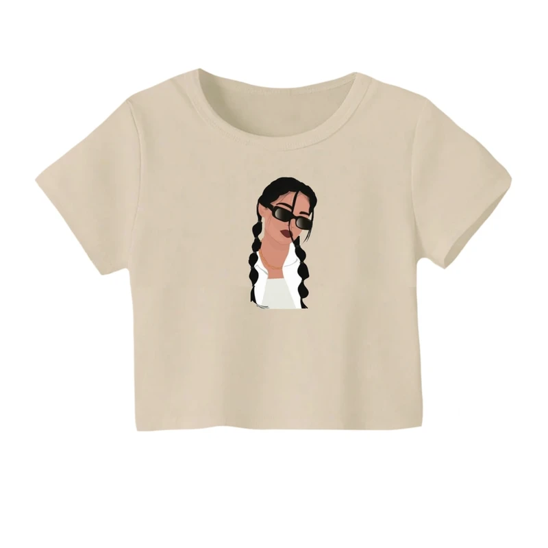 کراپ‌ تی‌شرت آستین کوتاه زنانه مدل مینیمال دختر