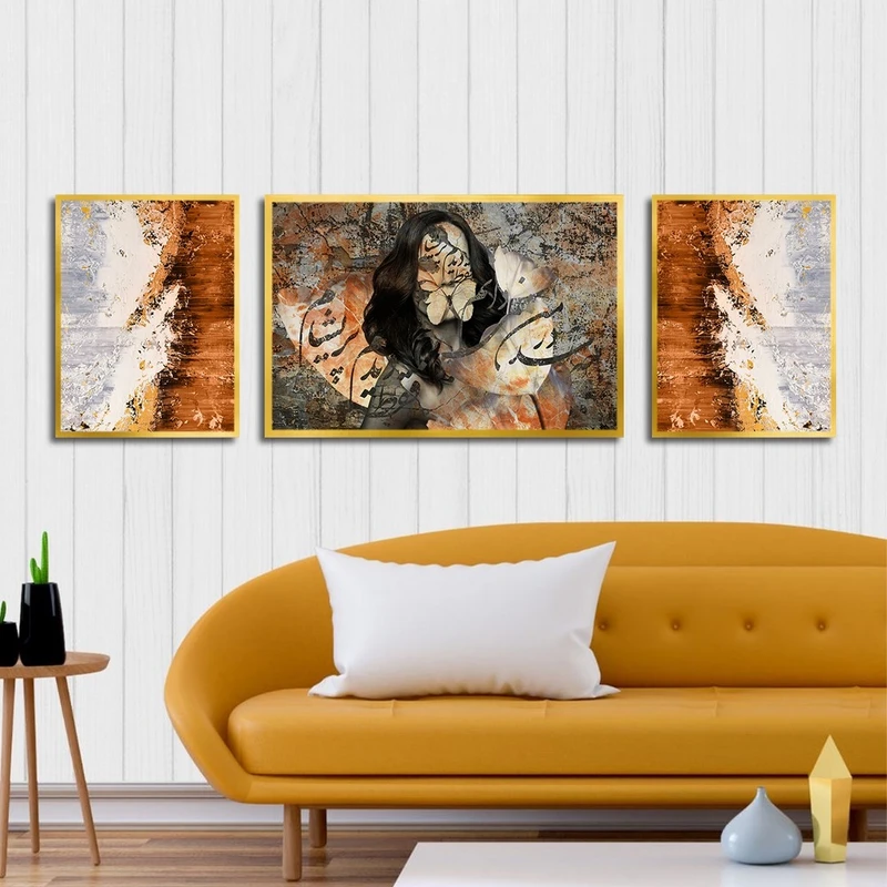 تابلو بکلیت طرح خطاطی و ساحل دریا مدل T-2542 مجموعه 3 عددی