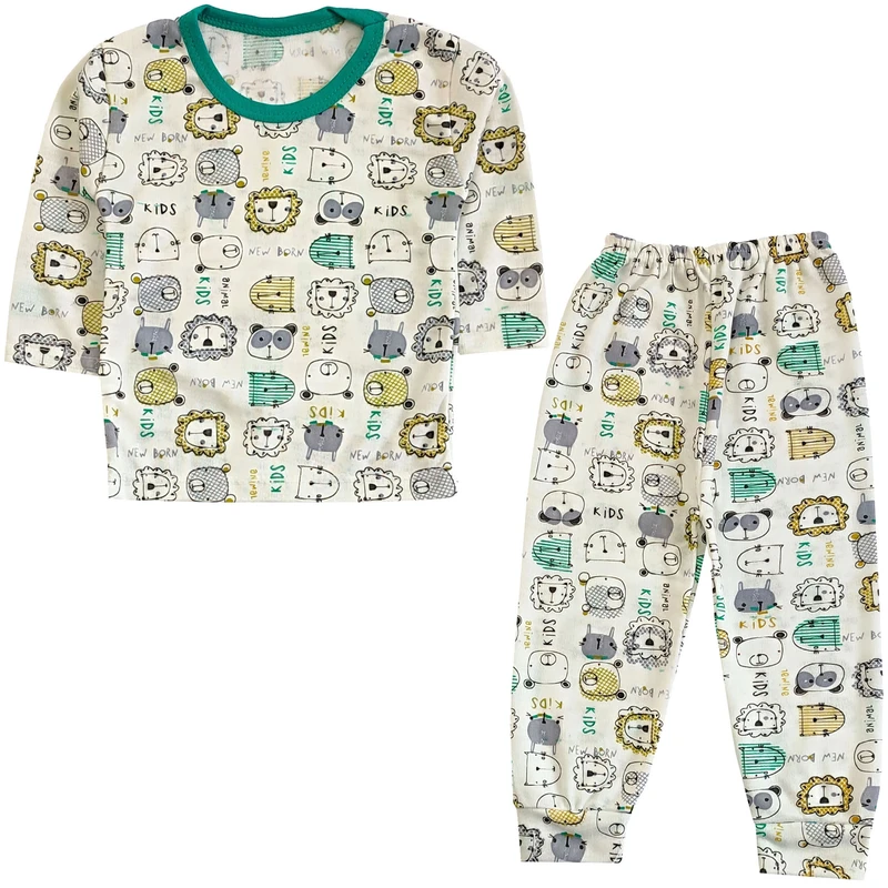 ست تی شرت آستین بلند و شلوار نوزادی مدل حیوانات کد 4122