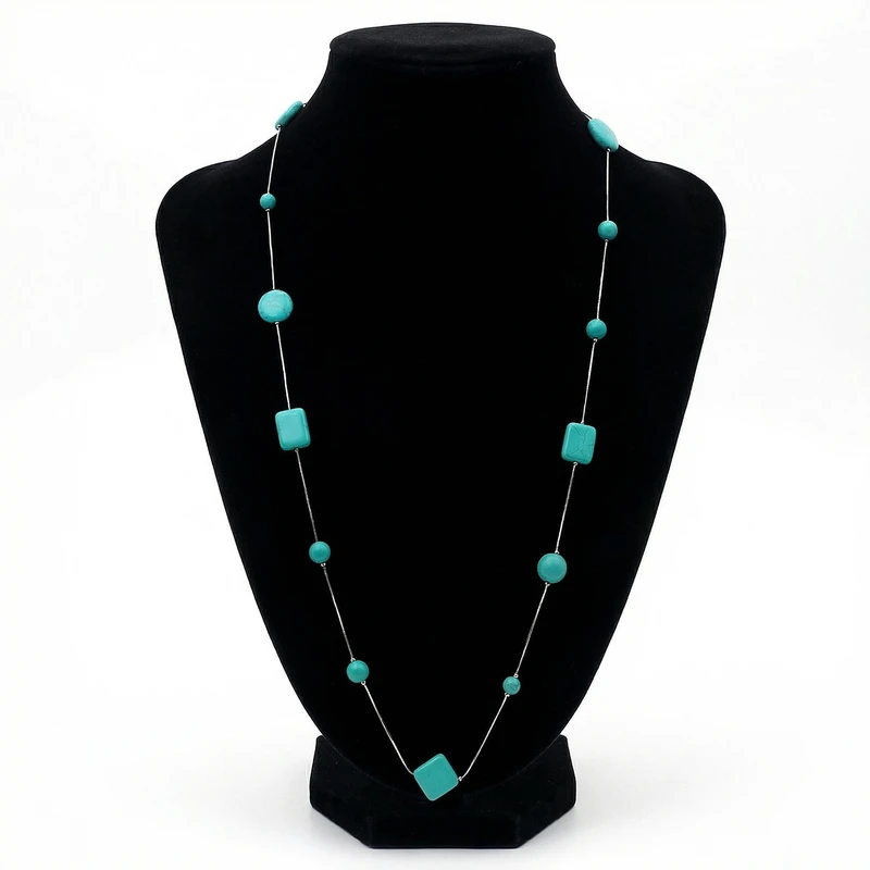 گردنبند زنانه مدل سنگ فیروزه و استیل