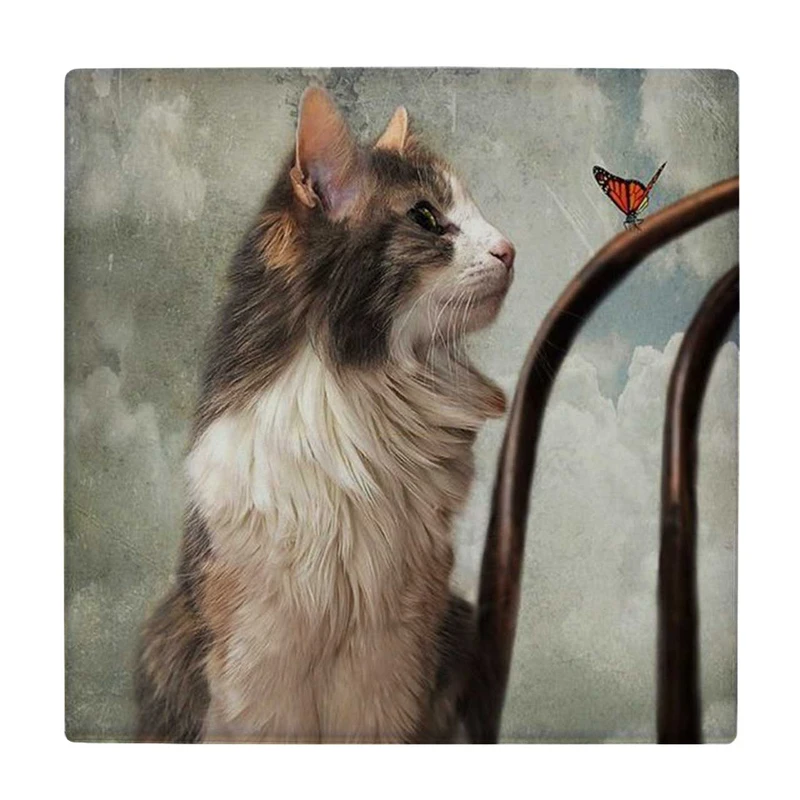  زیر لیوانی طرح نقاشی گربه و پروانه کد    3455305_1304