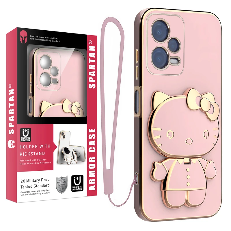 کاور اسپارتان مدل Kitty مناسب برای گوشی موبایل شیائومی Redmi Note 12 5G / Poco X5 5G به همراه بند نگهدارنده