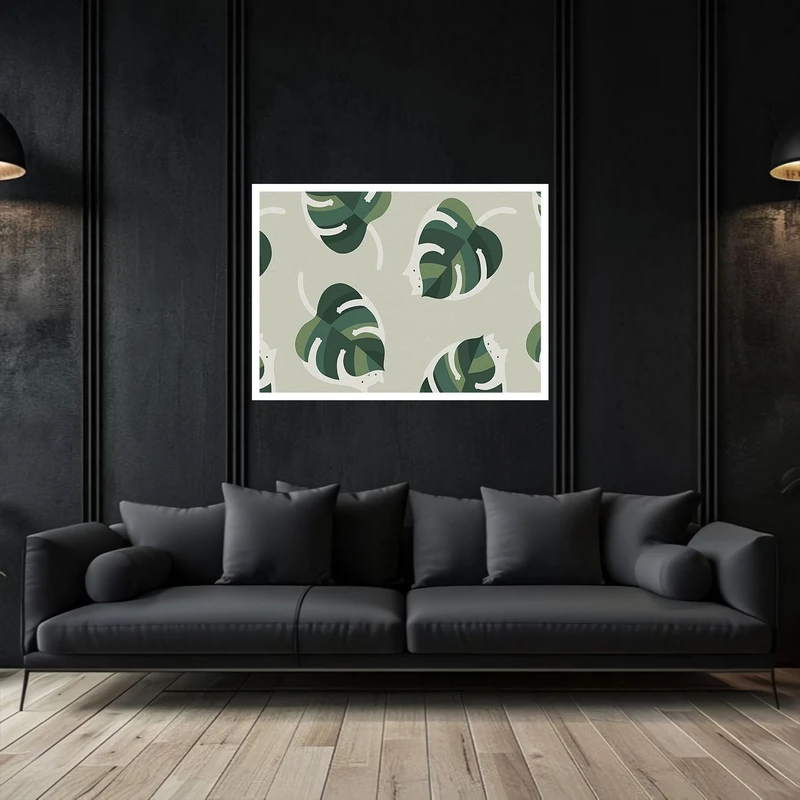 تابلو بکلیت طرح نقاشی هنری مینیمال برگ انجیر کودک و کودکان مدل W-bu5586 فریم سفید