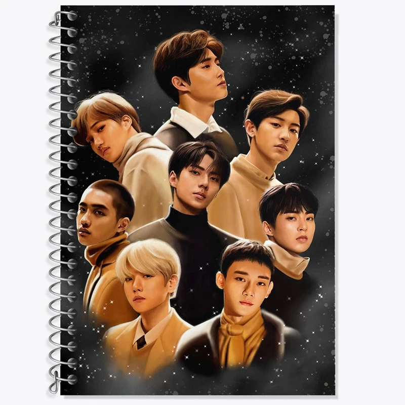 دفتر زبان 50 برگ خندالو مدل دو خط طرح گروه موسیقی اکسو EXO کد 2827