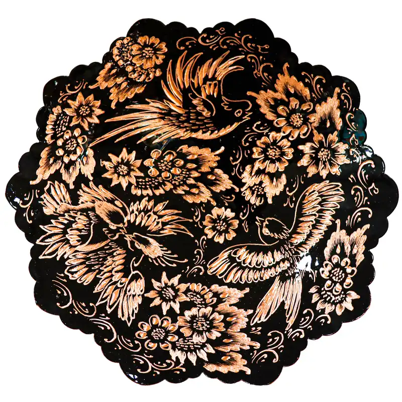 بشقاب مسی مدل الماس تراش طرح 3 پرنده کد HQ20