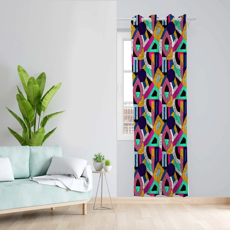 پرده طرح اشکال هندسی مدل مخمل پانچی کد 5591 z سایز 140x200 سانتی متر