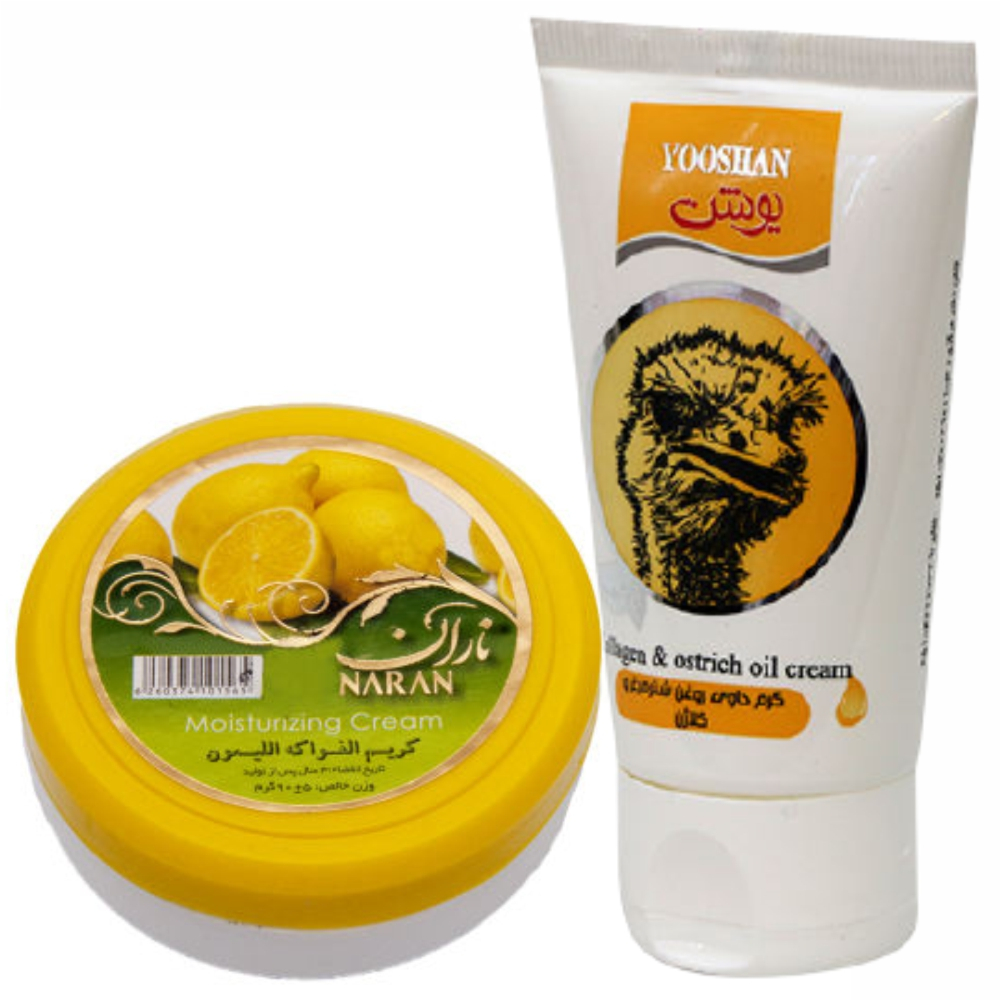 کرم مرطوب کننده یوشن مدل شترمرغ حجم 90 میلی لیتر به همراه کرم مرطوب کننده ناران مدل لیمو وزن 90 گرم