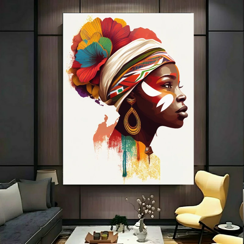 تابلو بوم طرح مخمل بانوی آفریقایی مدل رنگارنگ کد PY450