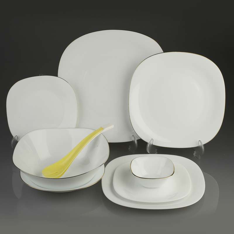 سرویس غذا خوری 26 پارچه دینو مدل ساده چهارگوش لب طلایی