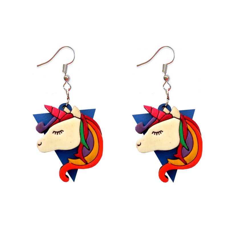 گوشواره دخترانه مدل اسب تک شاخ در مثلث