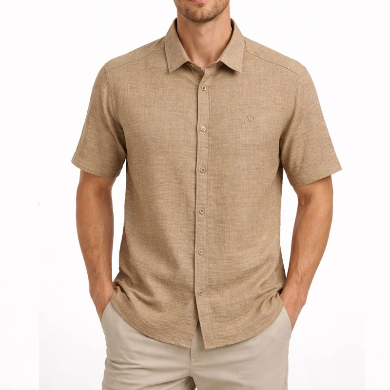 پیراهن آستین کوتاه یقه برگردان مردانه مدل لینن