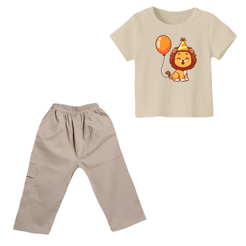 ست تی شرت و شلوارک پسرانه مدل شیر کد ۹