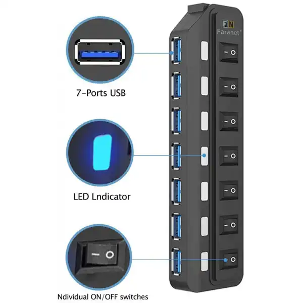هاب USB 3.0 هفت پورت فرانت مدل FN-U3H701S