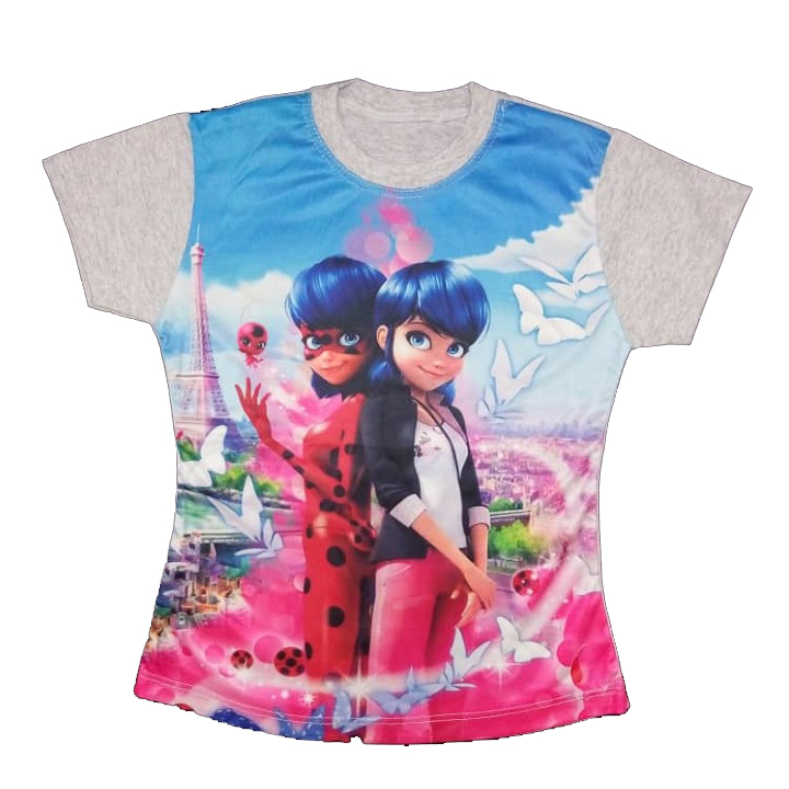 تی شرت آستین کوتاه دخترانه مدل دختر کفشدوزکی پاریس کد 08