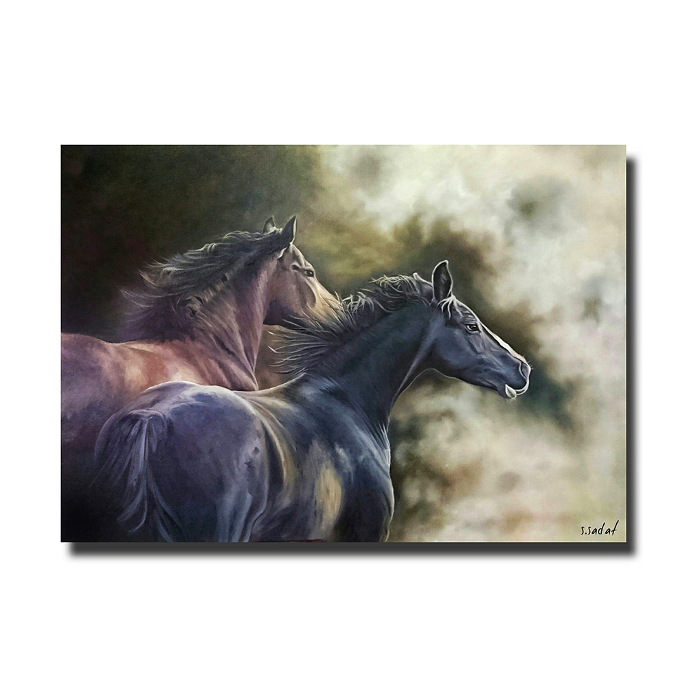 تابلو نقاشی رنگ روغن مدل اسب ها کد 001