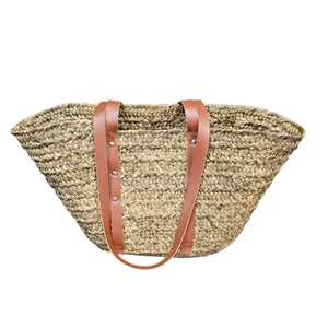 کیف دستی دست دوز زنانه مدل حصیری طرح بند چرمی