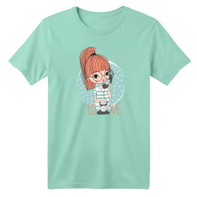 تی شرت آستین کوتاه بچگانه مدل دخترک و تلفن