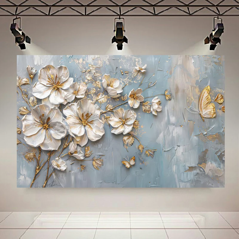  تابلو بوم طرح مخمل نقاشی رنگ و روغن گل مدل پروانه کد AR302851