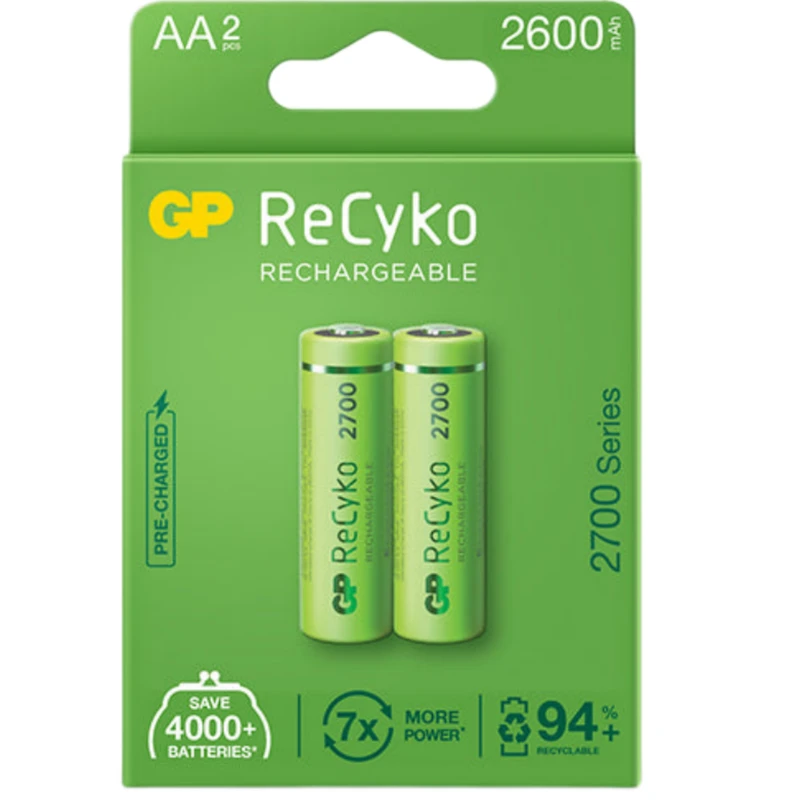 باتری قلمی قابل شارژ جی پی مدل (Rechargeable Recyko 2600 (series 2700 بسته دو عددی