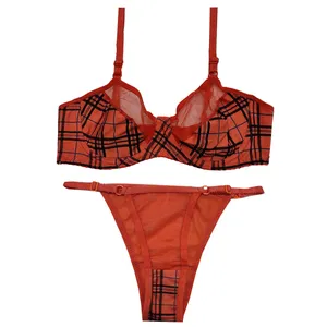 ست شورت و سوتین زنانه مدل چهارخانه رنگ نارنجی