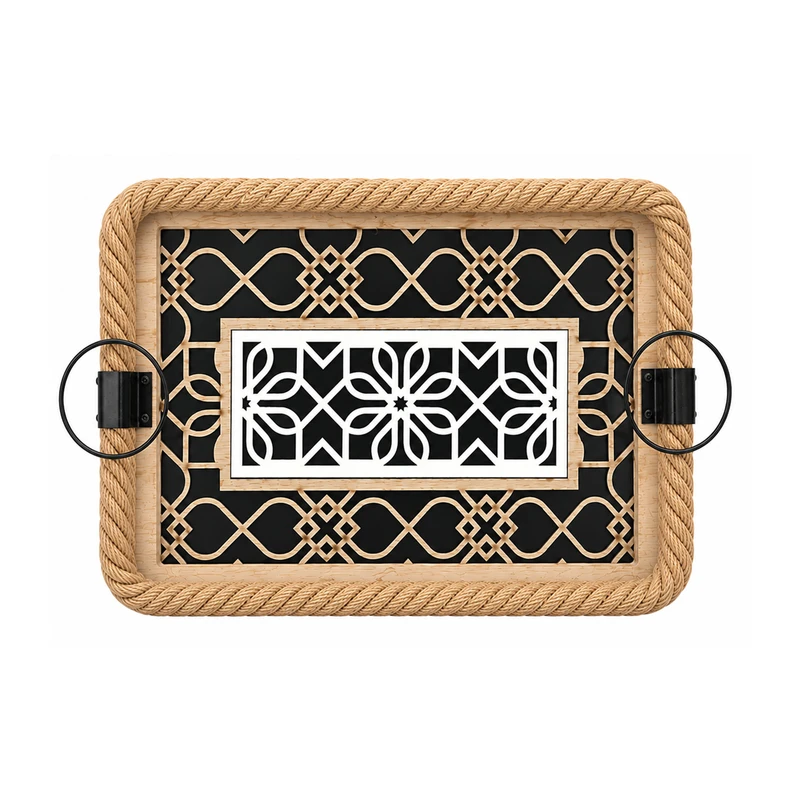 سینی دسته دار طرح گل سایز 32x23 سانتی متر