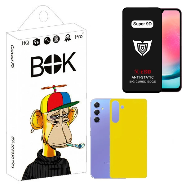 محافظ صفحه نمایش بوک مدل Super 9D مناسب برای گوشی موبایل سامسونگ Galaxy A24 به همراه محافظ پشت گوشی