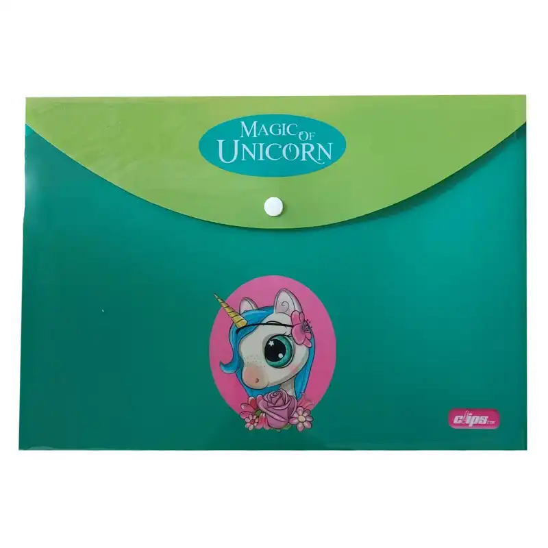 پوشه دکمه دار کلیپس مدل فانتزی طرح اسب تک شاخ کارتونی