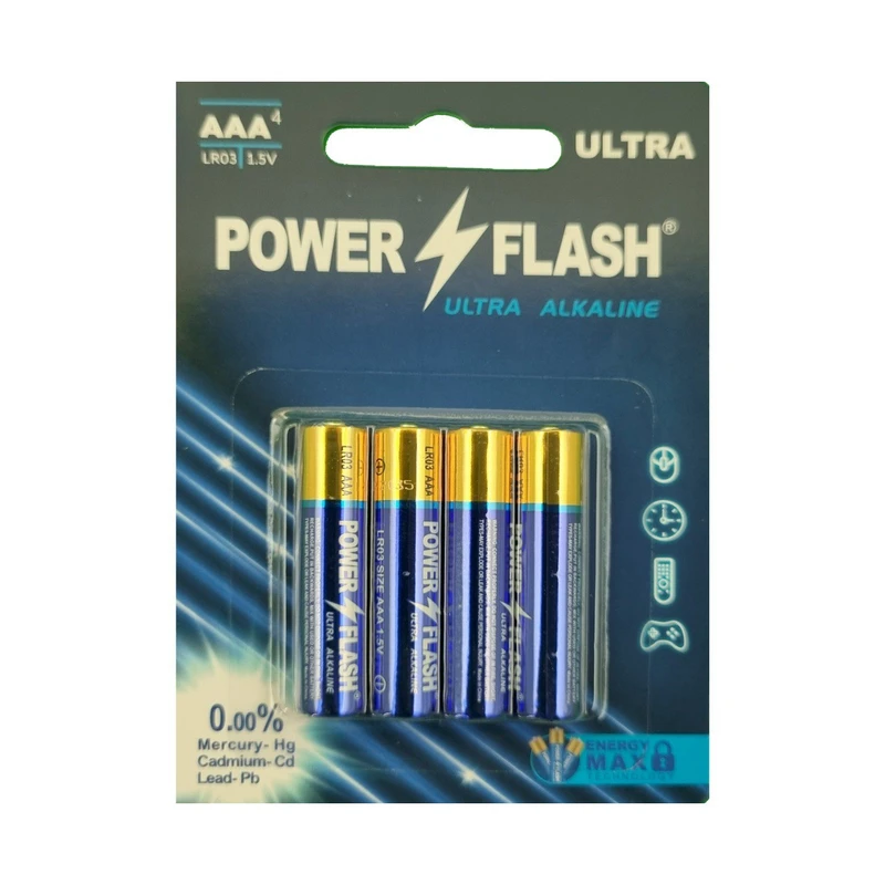 باتری نیم قلمی پاورفلش مدل الترا آلکالاین بسته ۴ عددی 