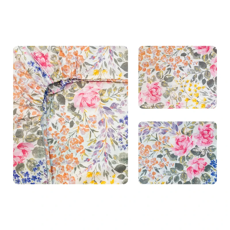 سرویس ملحفه آدنو مدل شقایق کد FI14 دو نفره 3 تکه