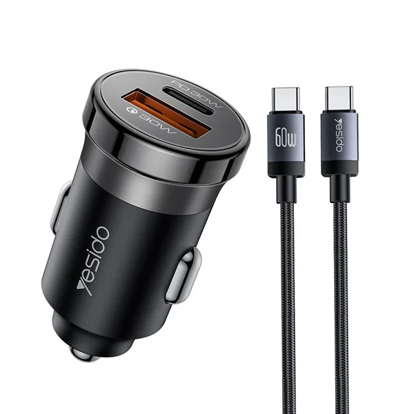 شارژر فندکی 60 وات دو پورت یسیدو مدل Y72 به همراه کابل USB-C