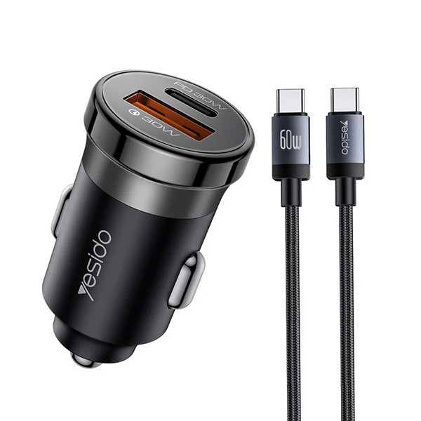 شارژر فندکی 60 وات دو پورت یسیدو مدل Y72 به همراه کابل USB-C