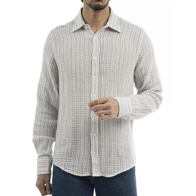 پیراهن آستین بلند یقه برگردان با تنخور معمولی (regular fit) مردانه مدل MDSS-NE8777