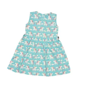 پیراهن دخترانه مدل تک شاخ رنگ آبی