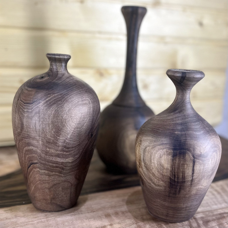 گلدان دکوری مدل چوبی کد G01 مجموعه 3 عددی