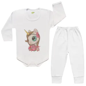 ست بادی و شلوار نوزادی کارانس طرح تک شاخ مدل BSTST-4009