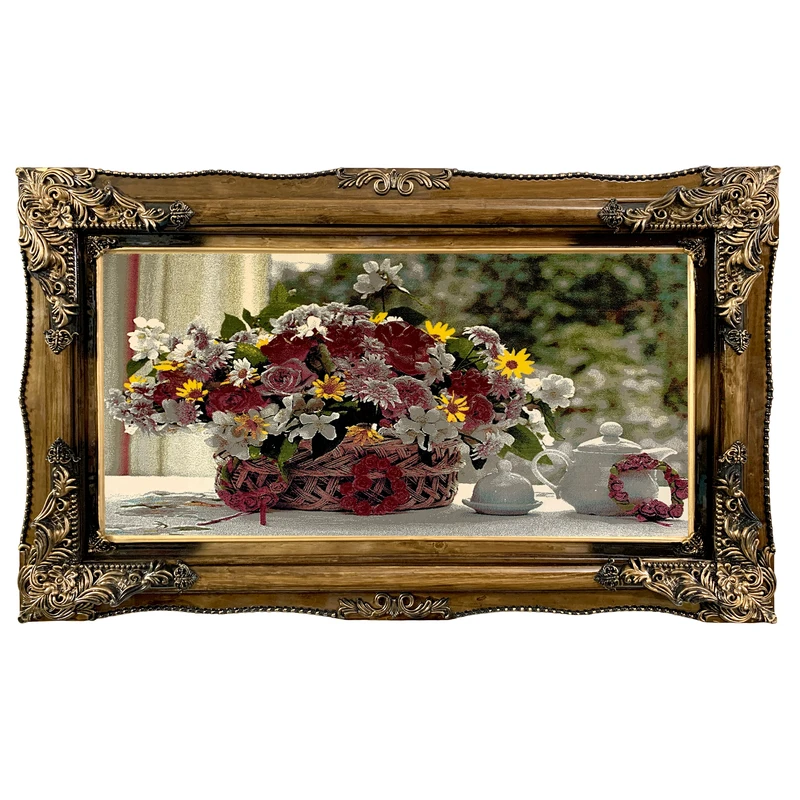 تابلو فرش ماشینی طرح سبد گل و قوری کد ۷۳۴۷