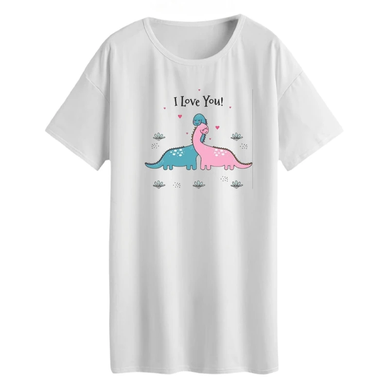 تی شرت لانگ زنانه مدل دایناسور های عاشق