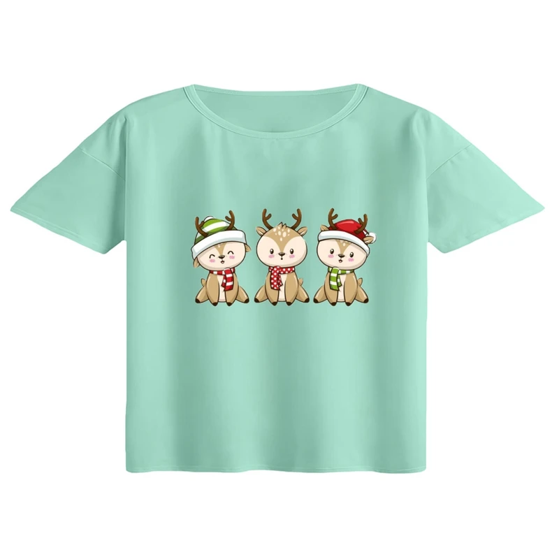 کراپ تی‌شرت آستین کوتاه زنانه مدل گوزن کریسمس کد 14