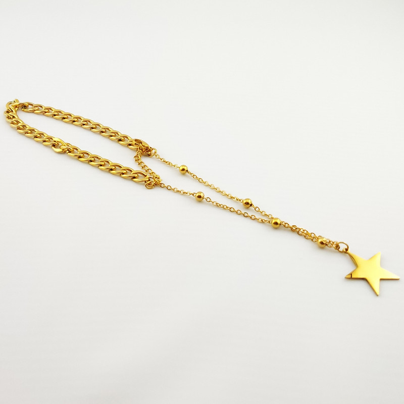 دستبند زنانه مدل استیل دولاین آویز ستاره ای کد PM 010