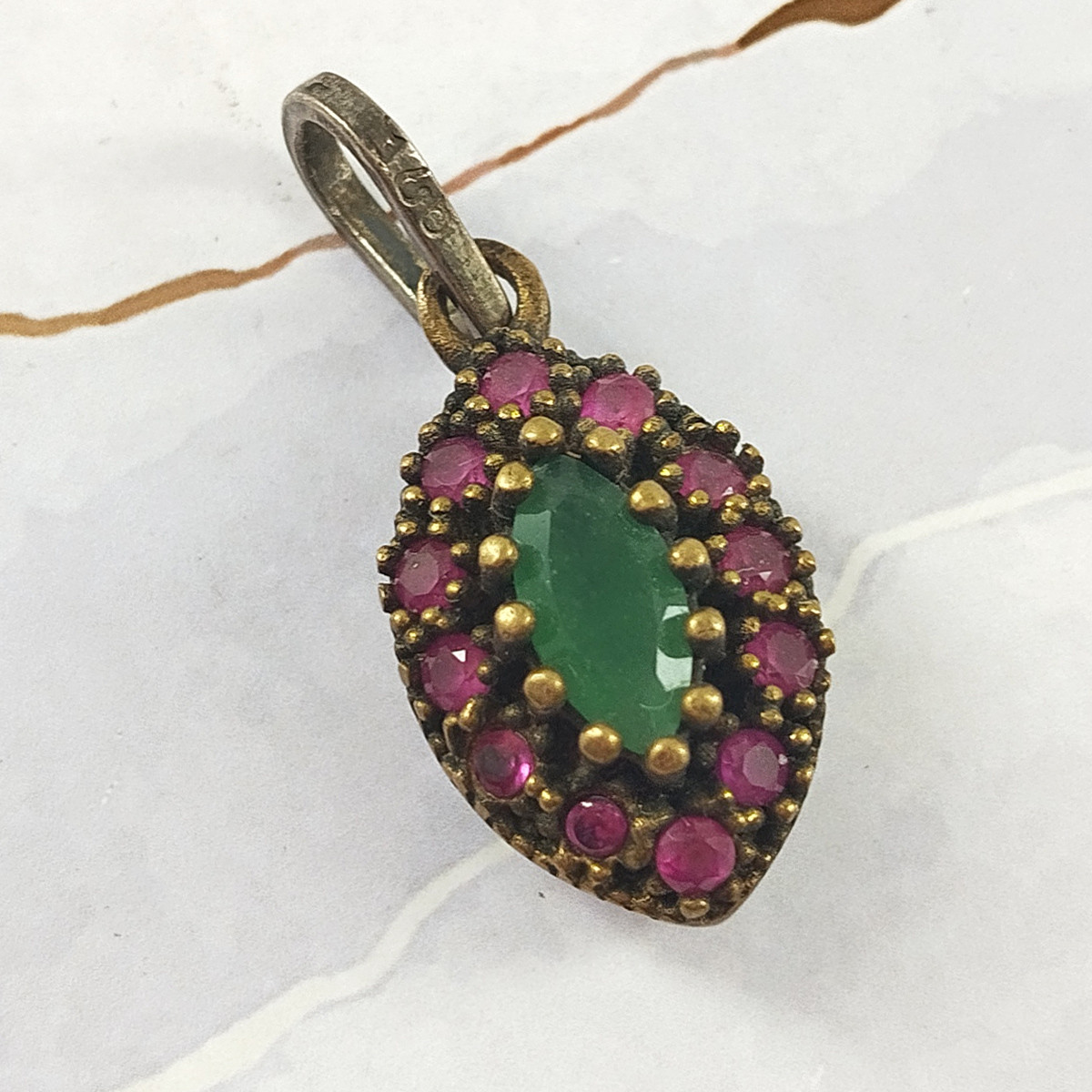 آویز گردنبند نقره زنانه سلین کالا مدل یاقوت سرخ و زمرد کد 07